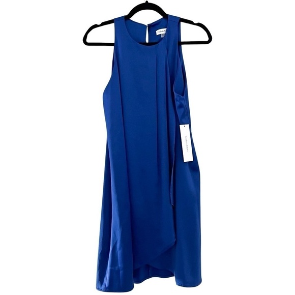 NWT CALVIN KLEIN Cobalt Blue Sleeveless Ruffled Sheath Mini Dress Sz 6 - Picture 2 of 6